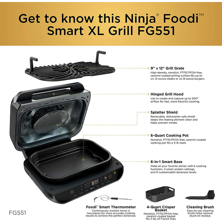 Ninja FG551 Foodi Smart XL 6-in-1 Indoor Grill with 4-Quart Air