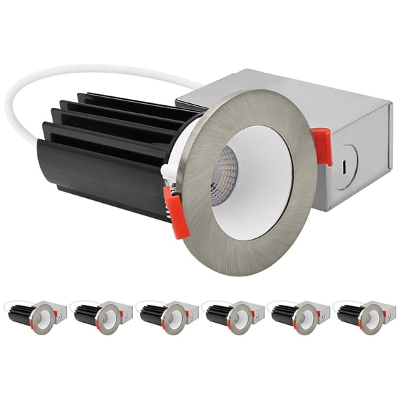 LUXRITE 2 In. LED Recessed Light, Round White & Brushed Nickel Interchangeable Trim, 5CCT, 1000LM, 15W, Dimmable 6 Pack