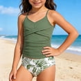 thumbnail image 2 of 15-16 T Girls Rash Guard Swimsuit Girls 2 Piece Tankini Swimsuit Set Floral Print Ruching Adjustable Bikini Top with Skirt for Juniors Beach Pool, 2 of 7