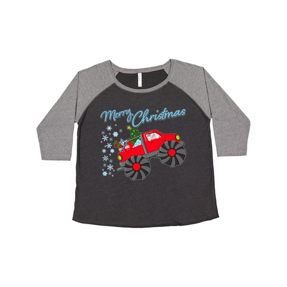 Inktastic Merry Christmas- Santa drives a monster truck Women's Plus Size T-Shirt