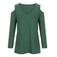 thumbnail image 4 of Annhoo Off the Shoulder Tops for Women Long Sleeve V Neck Fall Shirts Casual Comfy Solid Color Dressy Blouses, 4 of 8