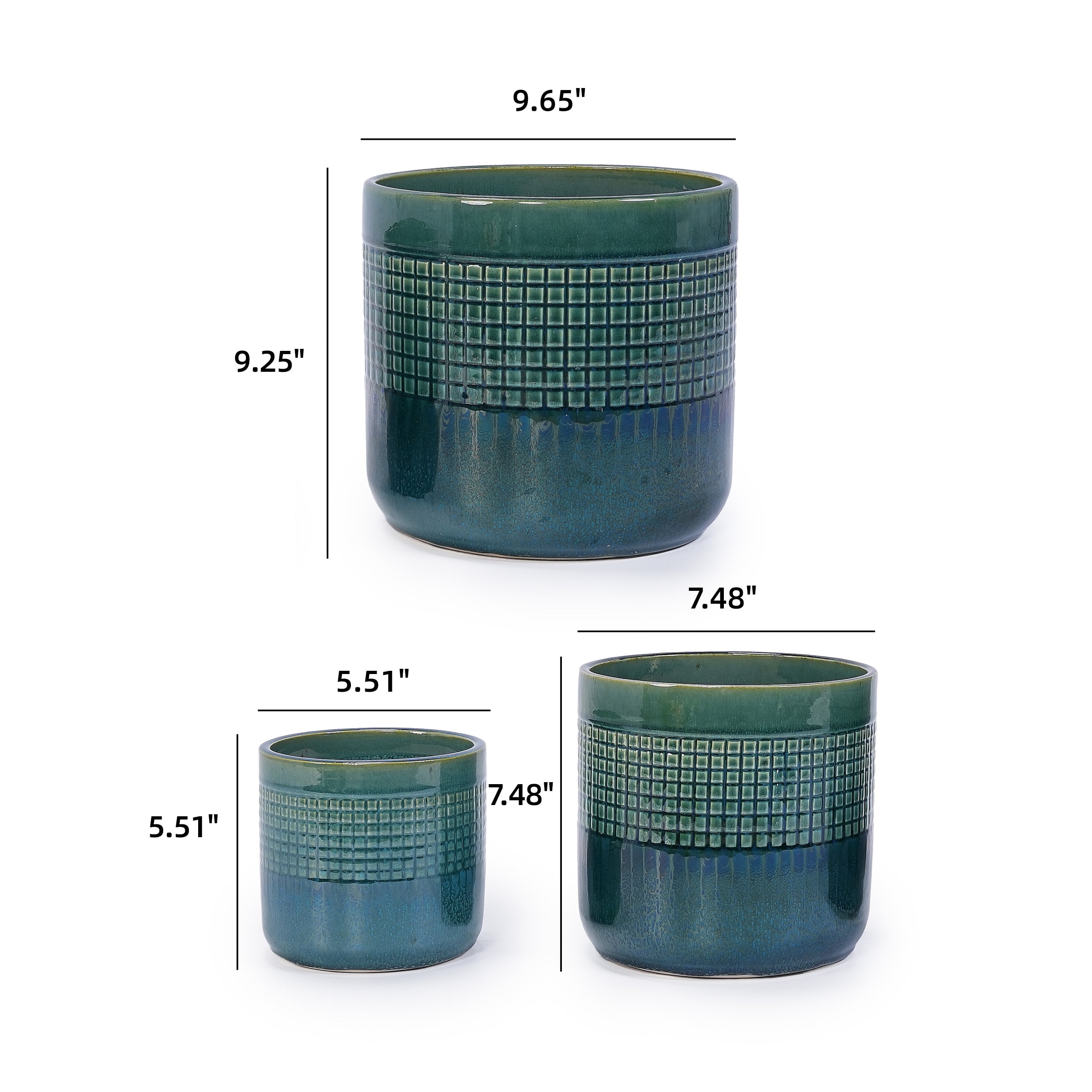 MAYEERTY 3 Pack Grid Ceramic Planter Pot, Planter for Indoor Outdoor Patio, Garden, Blue Green