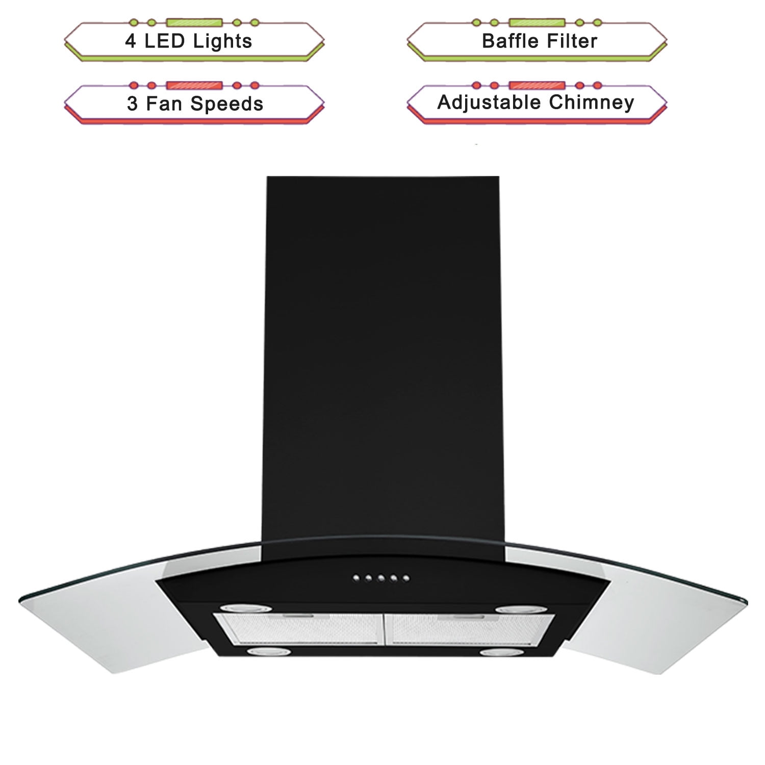 Joeaonz Island Range Hood 30 inch Kitchen 3-Speed Extractor Fan Rangehood Tempered Glass
