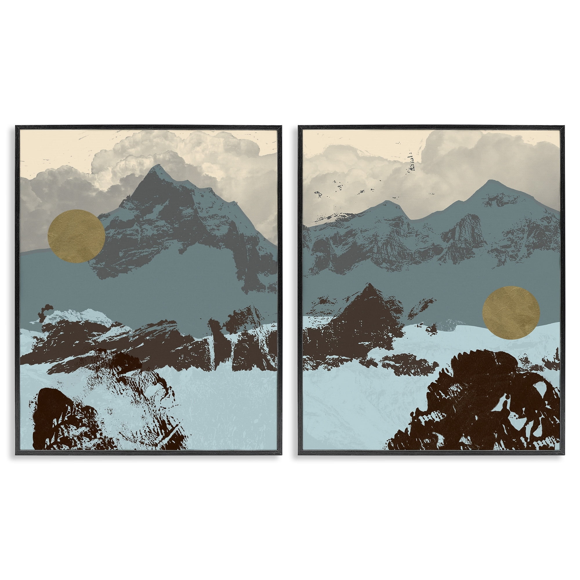 Stupell Industries Mountain Range Textures over Abstract Color Pop Framed Wall Art Design by Jacob Green, 2 Piece, 11" x 14", Black Framed