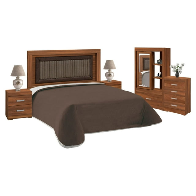 Recamara King Size Toscana 5 Piezas Kessa Muebles Nogal 200 x 150 x 10 cm