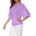 thumbnail image 2 of Plus Size Women's V Neck T Shirt: Batwing Sleeve, Loose Fit, Solid Color, Comfortable, 2 of 5