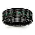 thumbnail image 1 of Ceramic Black with Green Carbon Fiber Inlay Beveled Edge 8mm Band Ring 11 Size, 1 of 6