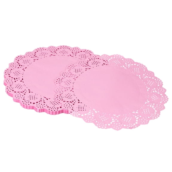 Uxcell 100Pcs Paper Doilies, 10.5" Lace Doilies Round Paper Placemats for Dessert Cake Wedding Birthday Party Decorations Sandwiches Restaurants, Pink