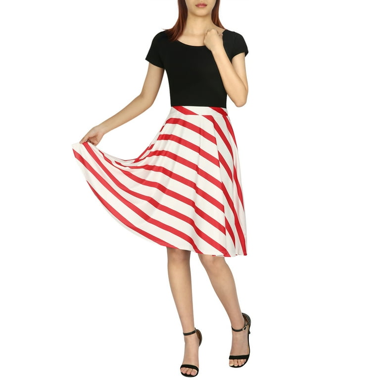 Plus size red and white striped skirt online