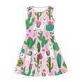 thumbnail image 2 of Suhoaziia Cartoon Alpaca Sleeveless Dress Casual Lightweight Breathable Swing Midi T-Shirt Dress,Cactus Midi Length Twirl Swing Dresses Playwear Size 11Y-12Y, 2 of 5