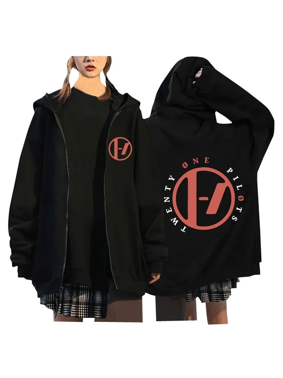 Twenty One Pilots Zip-Up Hoodie,Long Sleeve Unisex Hooded Jacket with Pockets