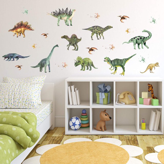 Pegatinas de pared 3D, calcomanías de pared de dinosaurios animales en la habitación de los niños, decoración del hogar de vinilo, papel tapiz de dibujos animados divertidos, pegatina artíst