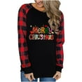 thumbnail image 5 of IROINNID Christmas Shirts for Women Classic Crewneck Plaid Pullover New Year Print Long Sleeve Blouse Tops,Red, 5 of 5