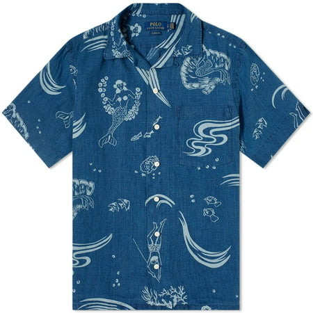 Polo Ralph Lauren Men's Multicolor Linen Mermaid Print Vacation Shirt, Brand Size Small