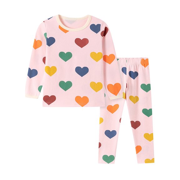 WIBACKER 2-7 Years Toddler and Little Girls' Long Sleeve Pajamas Set Cotton Top and Pants 2 Piece Sleepwear Pjs - Big Heart
