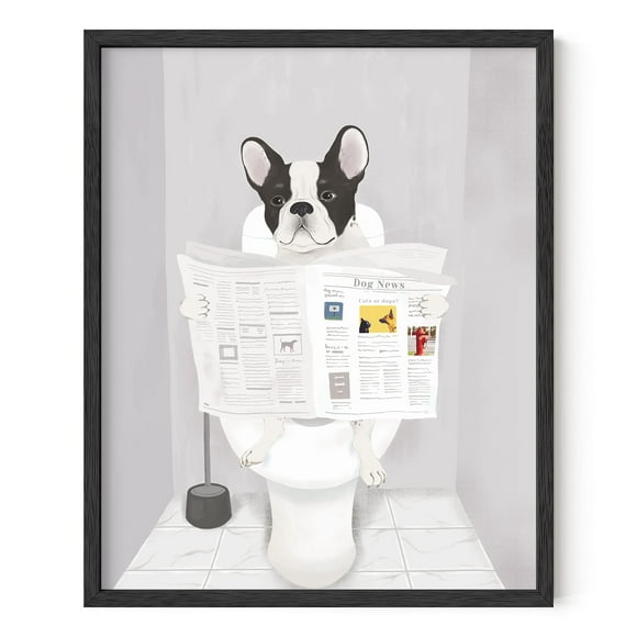 HAUS AND HUES Funny Dog Bathroom Decor - Funny Bathroom Wall Art of Dog Poster | Wall Art and Animal Posters Dog Bathroom Signs and Funny Bathroom Art French Bulldog in Bathroom UNFRAMED (16x20)