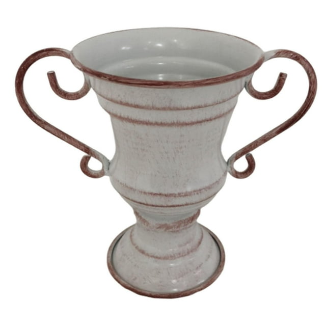Maceta de metal retro con diseño de hierro, para interior y exterior. Blanco