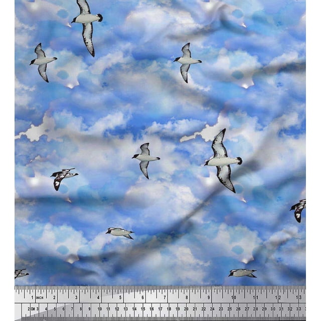 Soimoi Cotton Voile Fabric Sky & Flying Swift Bird Decor Fabric Printed Yard 56 Inch Wide