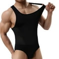 thumbnail image 3 of Wyobmus Men's Bodysuit Shapewear Shoulder Strap Onesie Sportswear Stretch U Neck Sleeveless Tight Clothes Black, 3 of 8