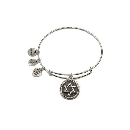 Alex and Ani Alike Hypoallergenic Rhodium Plated Surgical Steel Initial Expandable Wire Bangle Bracelet, 2.5" (Star Of David G)