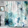 thumbnail image 3 of Teal Floral Shower Curtain, Boho Emerald Sage Hunter Olive Green Blue Abstract Flowers Art Cute Fabric Shower Curtains Set for Bathroom Decorative with Hooks 72 X 72 inch Spring Bath Decor, 3 of 6