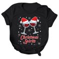 thumbnail image 2 of Gibobby Tops navideños para mujer Navidad Copa de de nieve Impresión O Cuello Manga corta Camiseta suelta Blusa Tops(Negro,G), 2 of 4