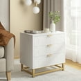 thumbnail image 4 of Homhougo White Nightstand with 3 Drawer Bedside Table, Golden Base and Geometric Pattern for Bedroom, Living Room, 4 of 6