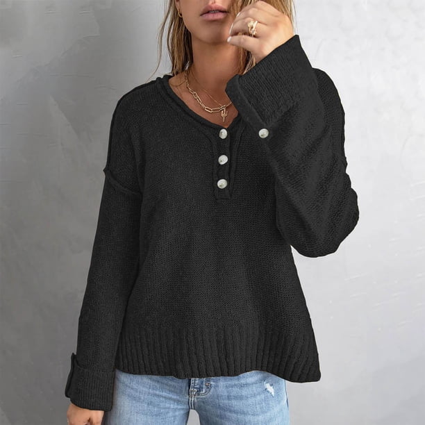 Pntutb Mujer Casual Soild Botón de manga larga Jersey de punto con cuello en V Abrigo de suéter Pntutb Pntutb-5196