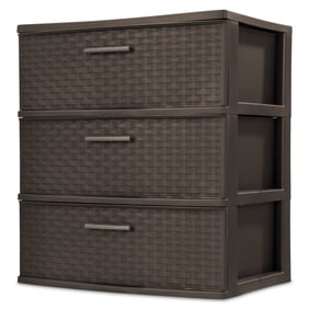 Sterilite Wide 3 Drawer Weave Tower, Plastic Vertical Storage Organizer, Espresso