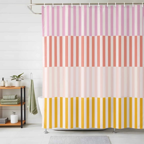 Shower Curtains for Bathroom, Colorful Stripe Waterproof Fabric Shower Curtain, Modern Pink Red Yellow Vertical Striped Decorative Bathroom Curtain for Bathtub, 72"x84", No Hooks Included