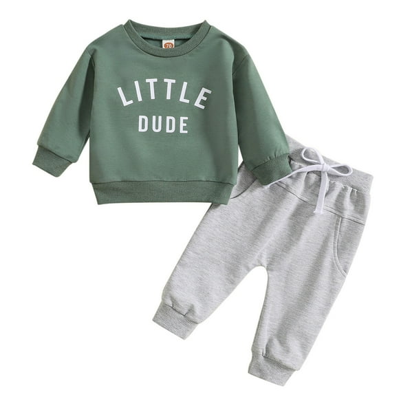 MEZZALL Newborn Baby Boys Girls Fall Clothes Letter Print Sweatshirt Pullover Tops + Pants Outfits Set Tracksuit Clothing Versatile Dailywear, Green, 6-12 Months