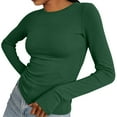 thumbnail image 2 of Fall Shirts for Women 2025 Solid Color Basic Shirt Crewneck with Thumb Hole Casual Blouse Long Sleeve Shirts for Women, 2 of 8