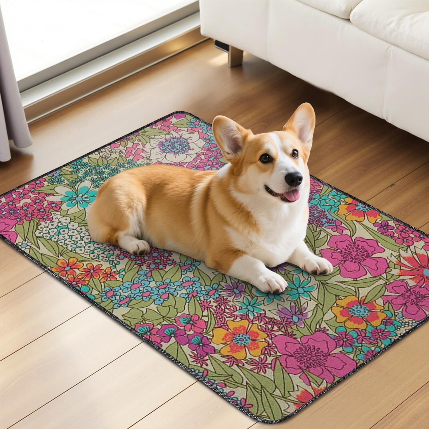 Floral Print Reusable Pet Pads 2-Set, Medium 24x35 Inch Washable Puppy Training Mats, Highly Absorbent Dog Floor Mat for Indoor Protection