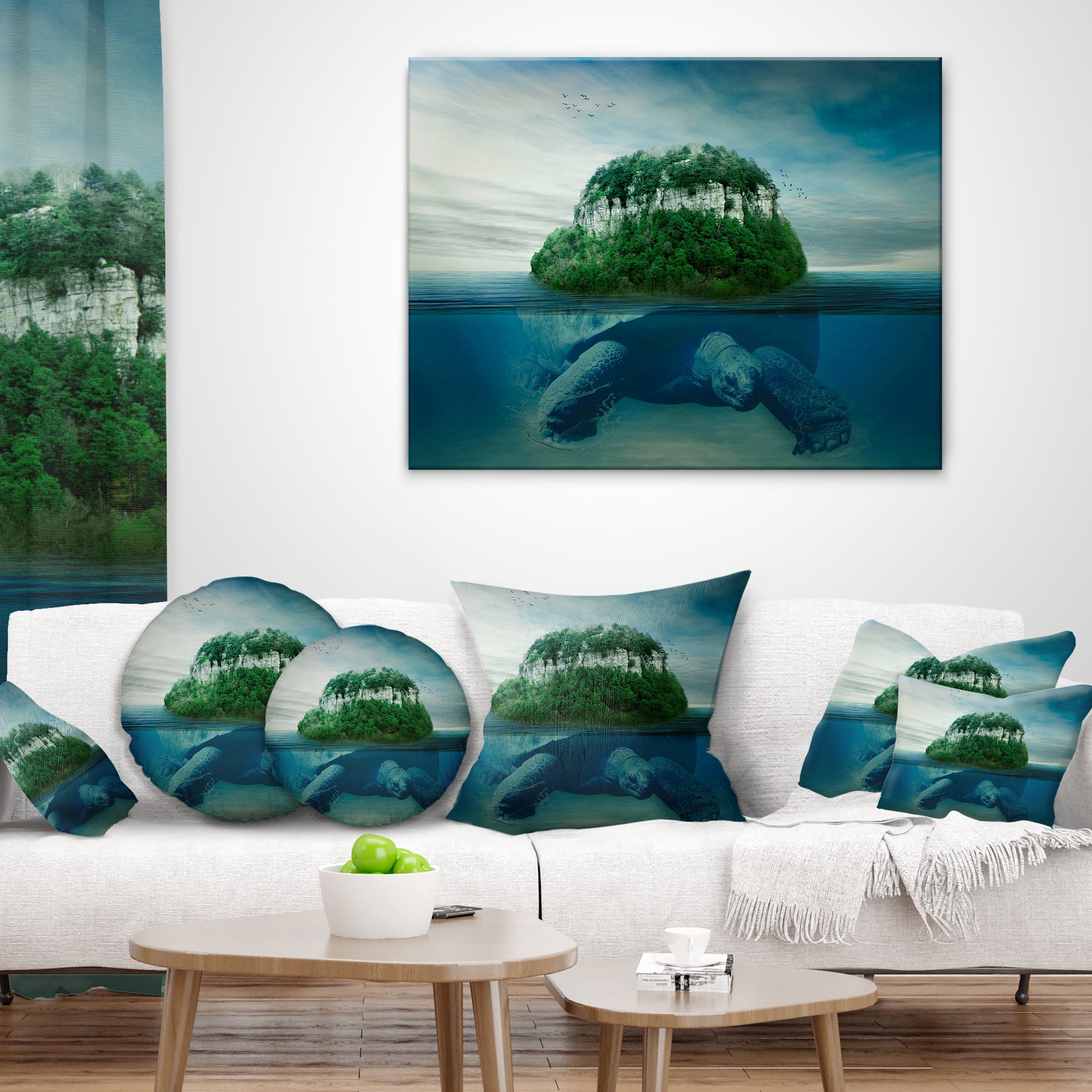 Designart Giant Turtle Carrying Island - Abstract Throw Pillow - 18x18