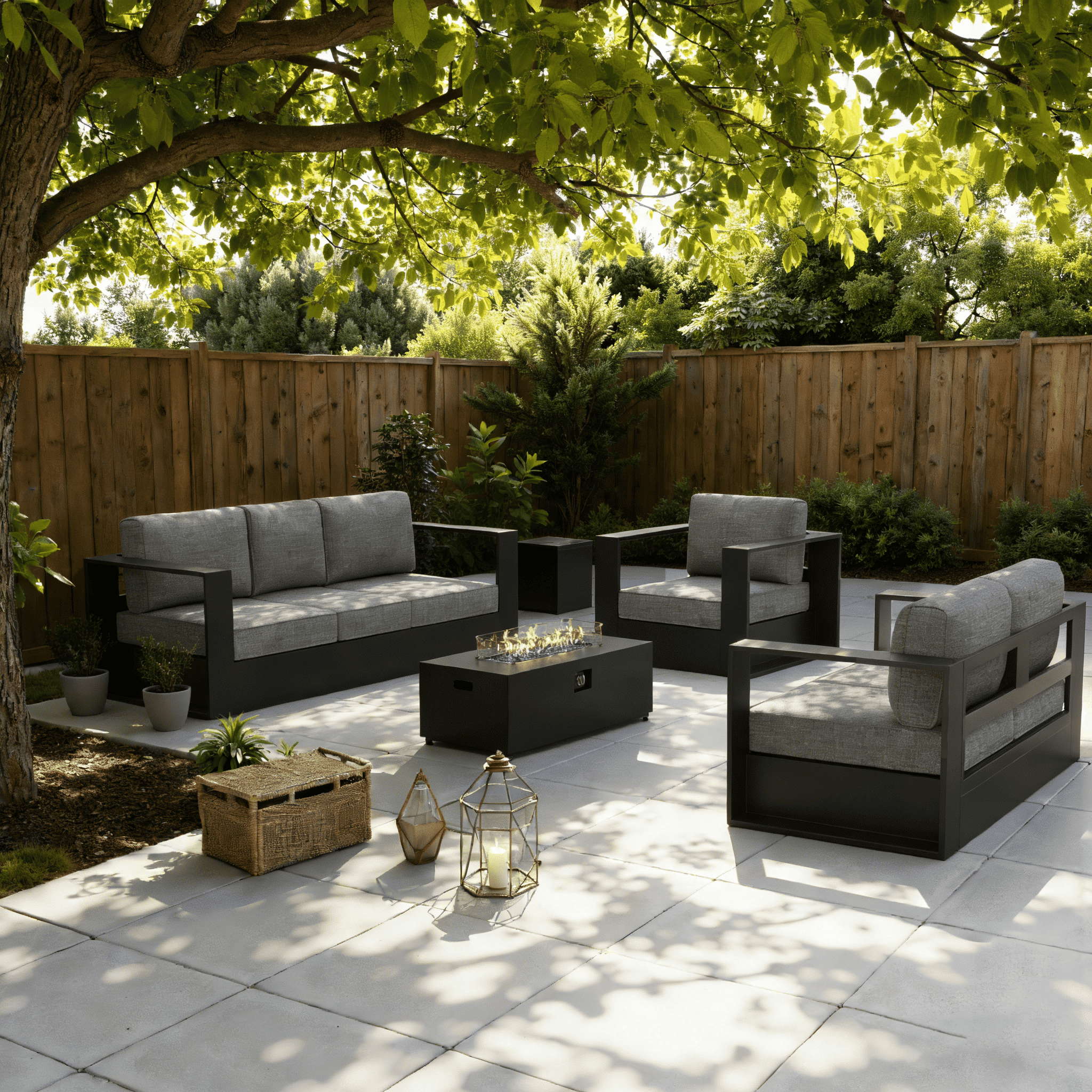 LayinSun Oversized Aluminum Outdoor Furniture Set, 4 Piece Patio Sofa Sets with Fire Pit Table, Deep Seating and Upgraded 6-inch Cushions for Porch, Balcony, Deck