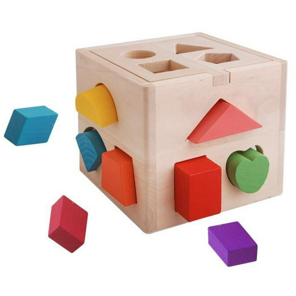 OUTAD Wooden Baby Toy Activity Cube Toys Early Learning Shape Sorting Box Baby Toys Geometric Shape Toy Cute