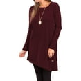 thumbnail image 3 of Maoww Women Top Long Sleeve Solid Color Fall Mini Dress Side Split Button Irregular Hem Sweater, Wine Red, M, 3 of 5