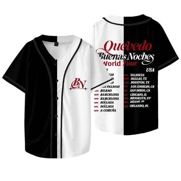 Quevedo Buenas Noches Tour 2025 Merch Baseball Jacket Tee Mujeres Hombres Camisetas de manga corta con cuello en V,Style 2,XL