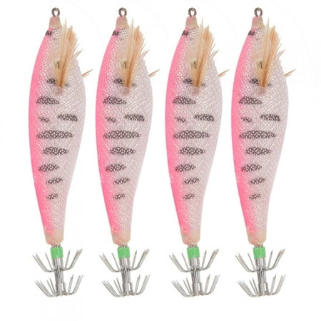 Sarapandan Sarapandan 4Pcs Artificial Simulation Fish Lure Bait Fishing Tackle Dual Squid Hook with Luminous Stick Slotpink Sarapandan
