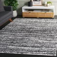 thumbnail image 2 of SAFAVIEH Rumi Barrett Striped Polyester Shag Area Rug, Black/Ivory, 6'7" x 6'7" Square, 2 of 7