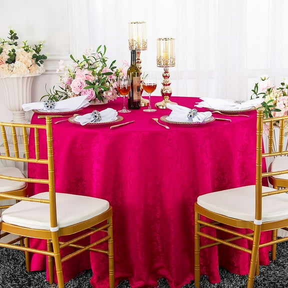 Wedding Linens Inc. 120" Seamless Round Jacquard Damask Polyester Tablecloths - Fuchsia