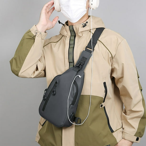 Bolso de pecho de tela, bolso cruzado, bolso deportivo de pecho, bolso cruzado portátil de poliuretano con múltiples bolsillos y almacenamiento.