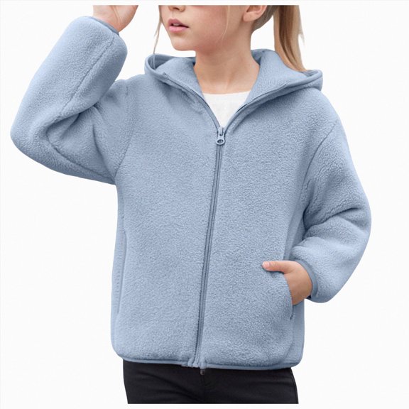 13-14 Years Tween Girls And Toddlers Polar Fleece Full Zip Hooded Lightweight Jacket for Fall and Winter School Light Blue Sweatshirt