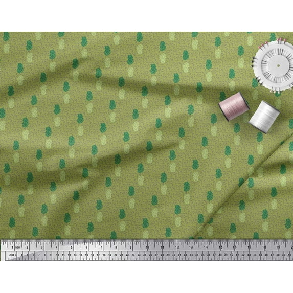 Soimoi Green Moss Georgette Fabric Leaves & Clover Floral Print Fabric by the Yard 42 Inch Wide