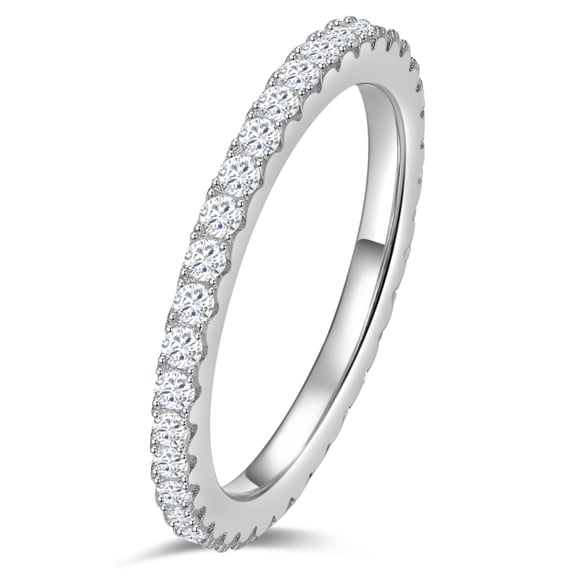 KIJ 0.63 Carat Round Cut Full Eternity Moissanite Ring, 14K White Gold Plated 925 Sterling Silver Hypoallergenic VVS1 Gra Certified Gifts for Women