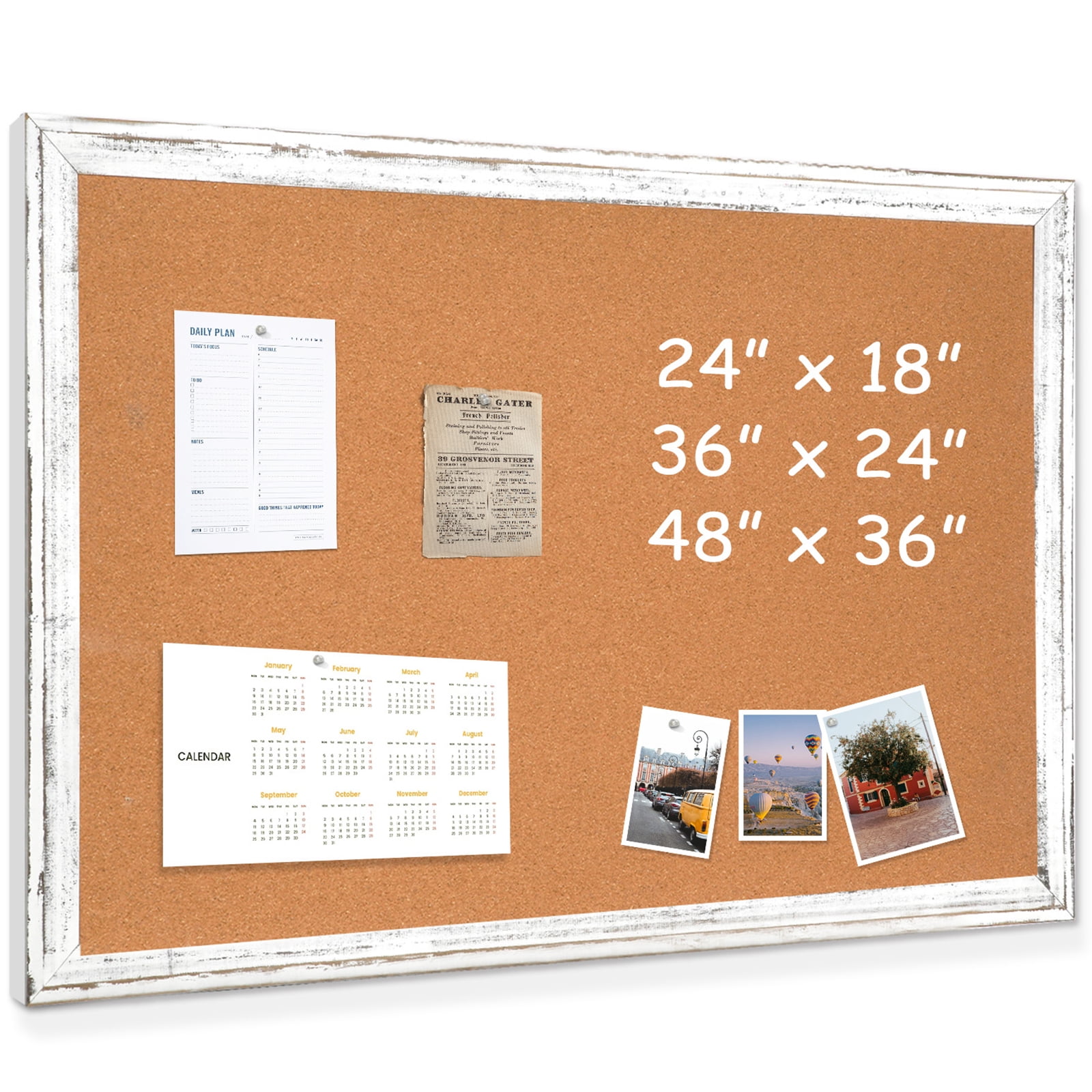 Dollar Boss Cork Bulletin Board, 24" x 18" White Frame