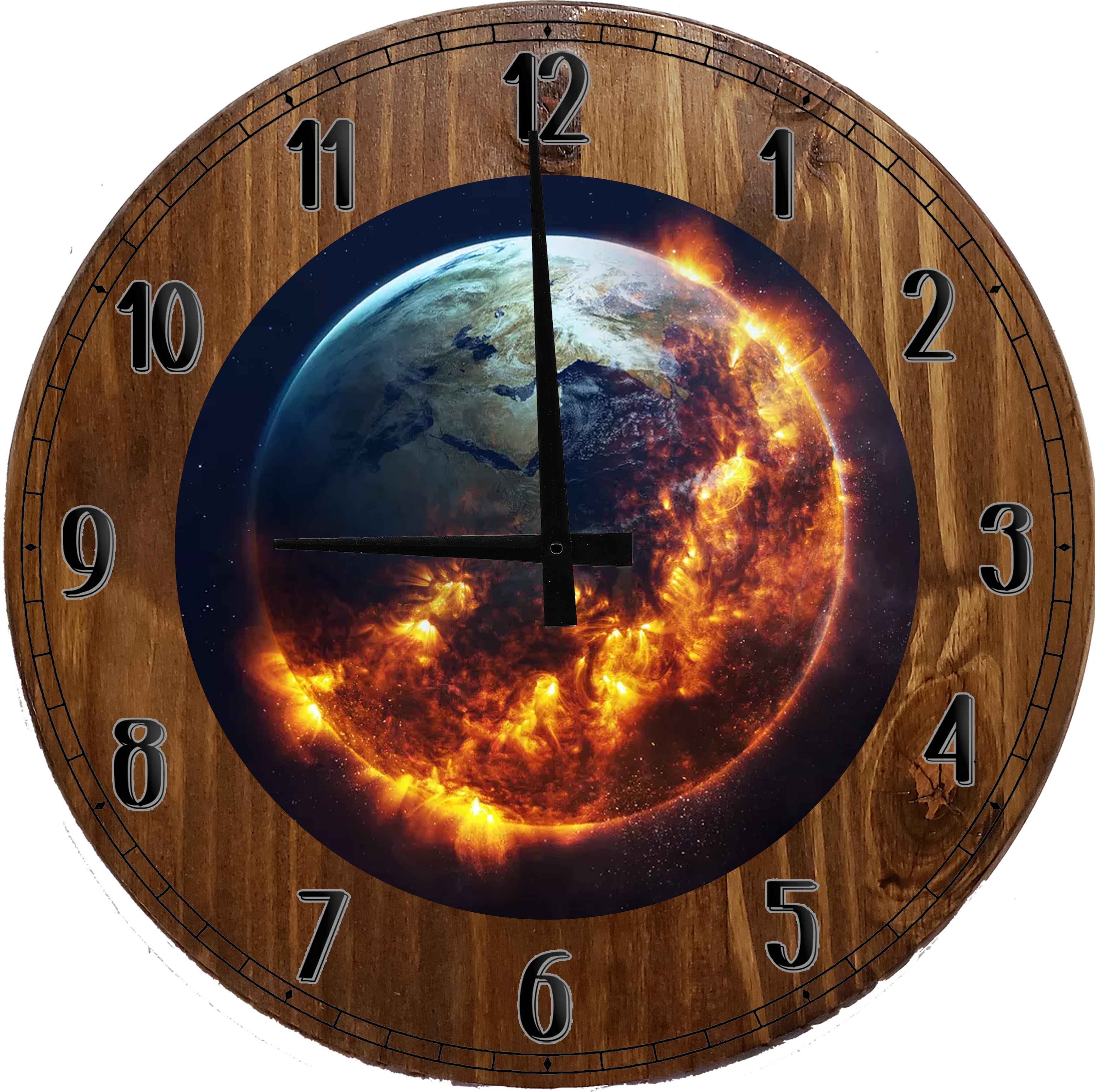 Large Wood Wall Clock 24 Inch Round Doomsday Clock End of the World