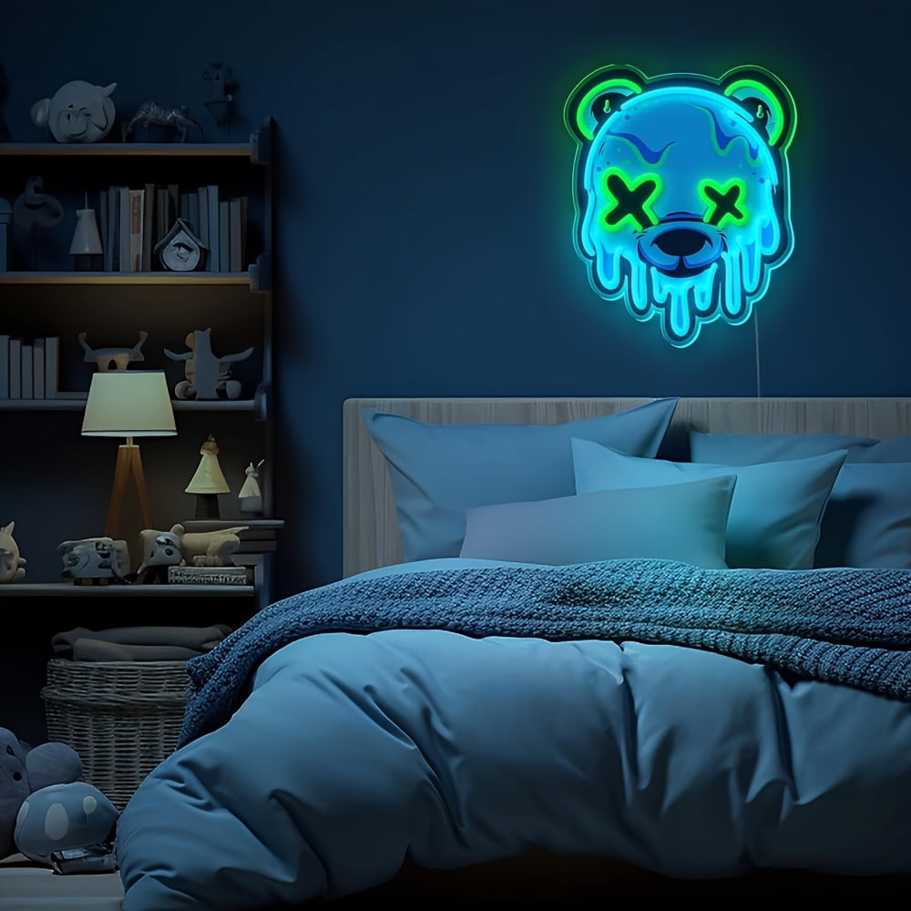 Arctic Polar Bear LED Neon Sign - USB-powered, dimmable mood light with cute design. Perfect for home, bar, cafe, or office. Easy installation, no batteries needed.