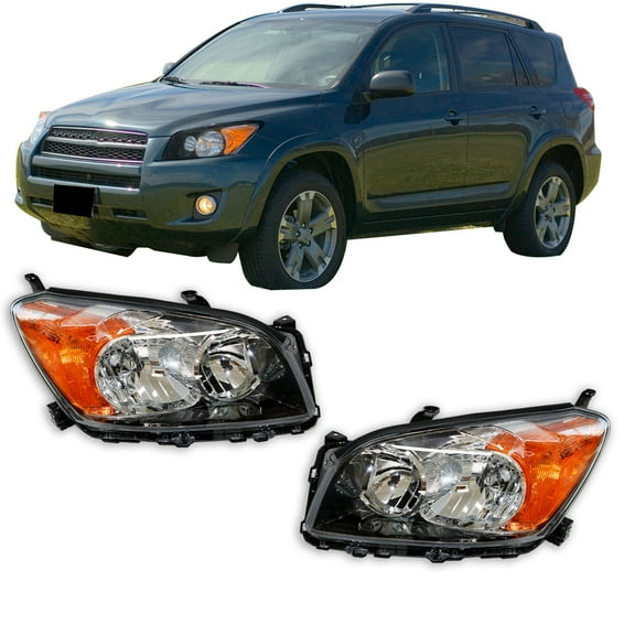 EPOTOOR Replacement for 2009-2012 Toyota Rav4 Black Projector Headlight Assembly Pair Left Right Side