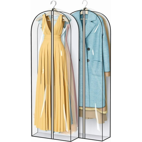 65" Clear Garment Bags for Hanging Clothes 4" Gusseted Dress Bags for Gowns Long Dress Cover for Closet Storage Dress Protector Bag, 2 Packs